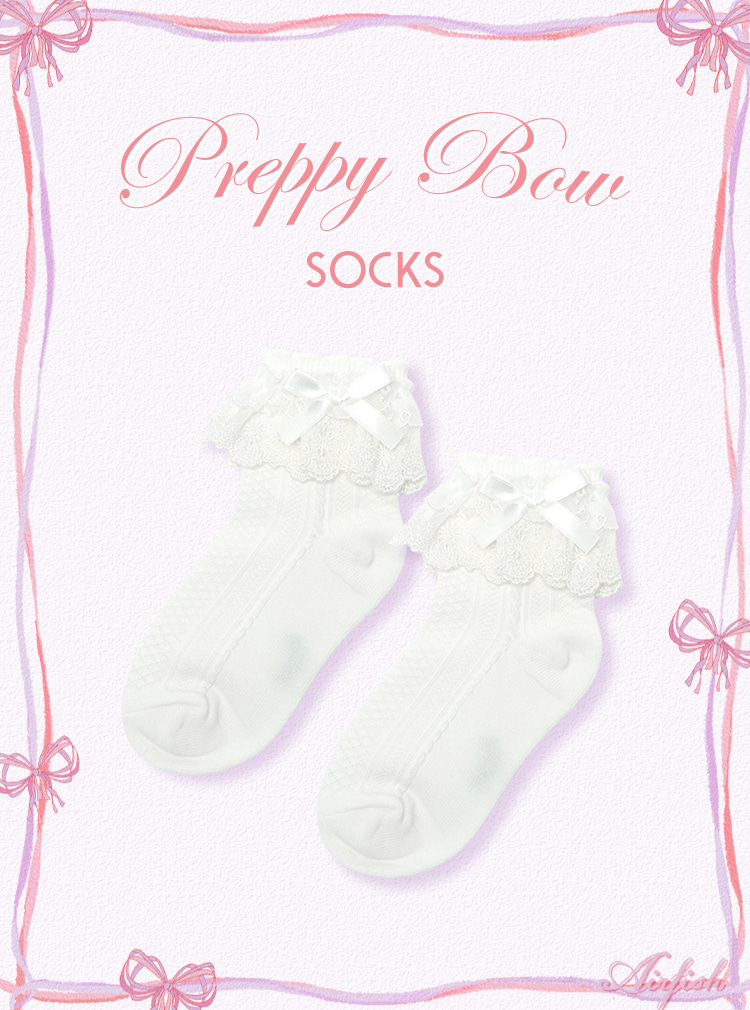 Preppy Bow Socks_White