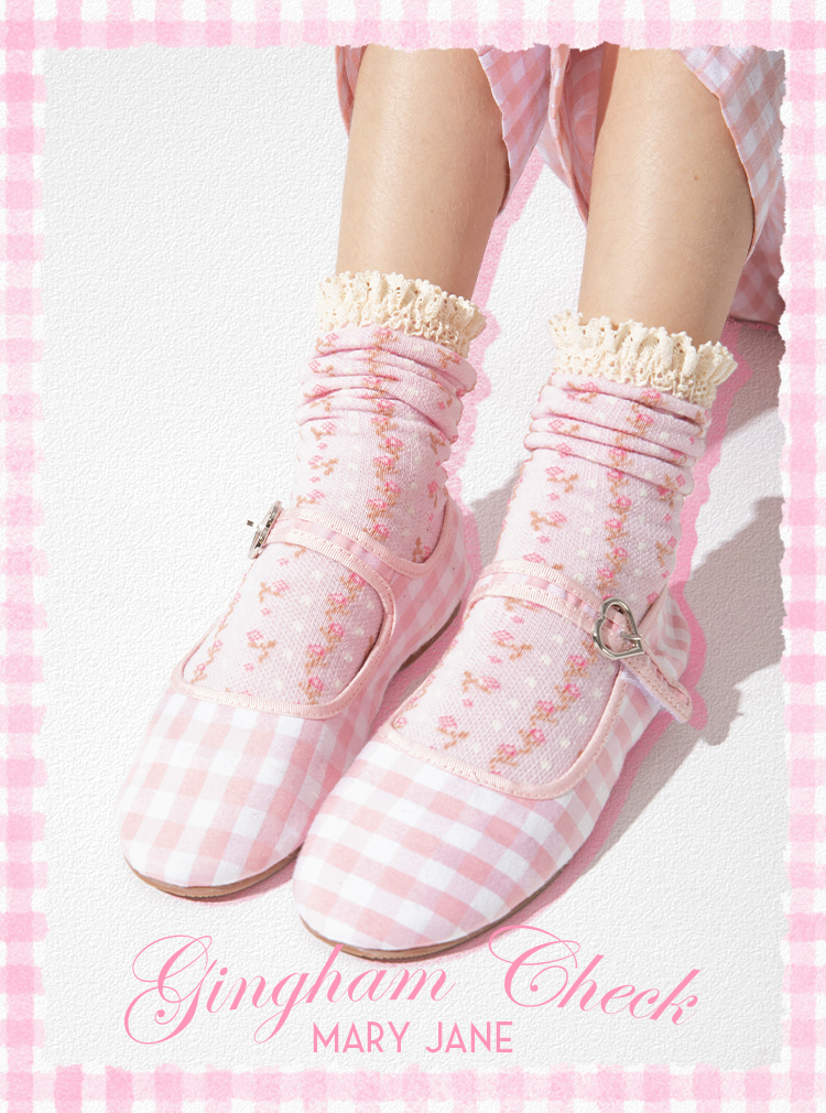 Gingham Check Mary Jane Shoes_Pink